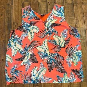 Worthington Coral Tropical Leaf Sleeveless Top Size XXL